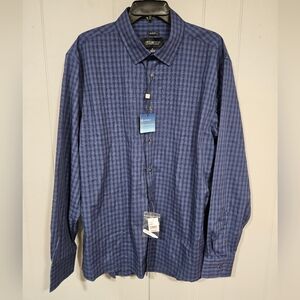 Kenneth Cole Awearness Chillflex Slim Fit Sz XL Blue Plaid Long Sleeve Shirt NWT